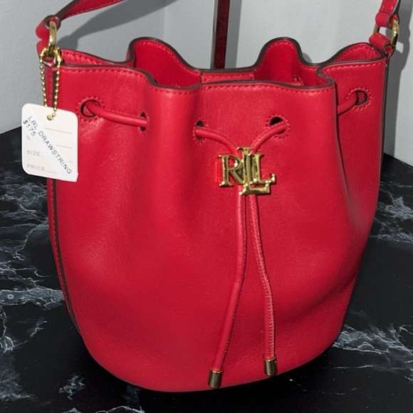 LAUREN RALPH LAUREN Andie Medium Leather Red Drawstring Bag AUTHENTIC NEW - Picture 3 of 12
